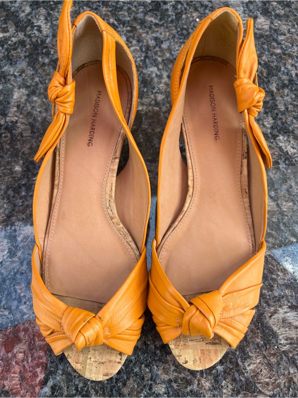Madison Harding Cute Kitten Heels Orange Leather&Cork Sandals W Size 7M